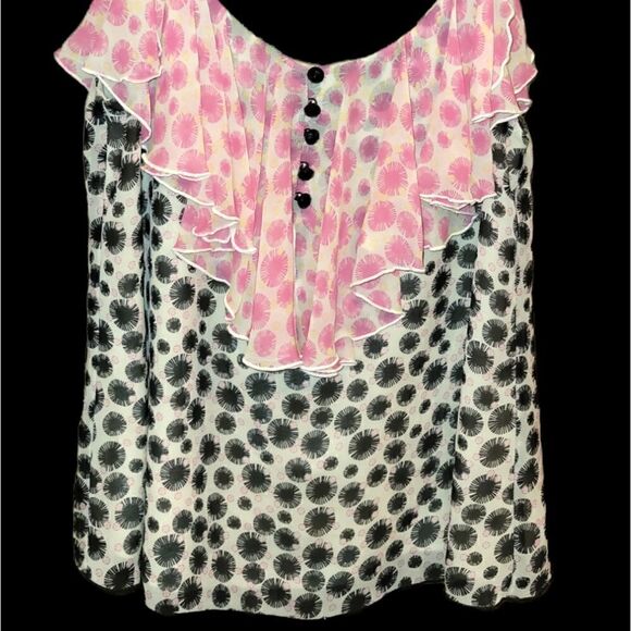 Anna Sui Black Pink Silk Ruffle Sleeveless Top Flowy Tank 2 - Picture 1 of 13
